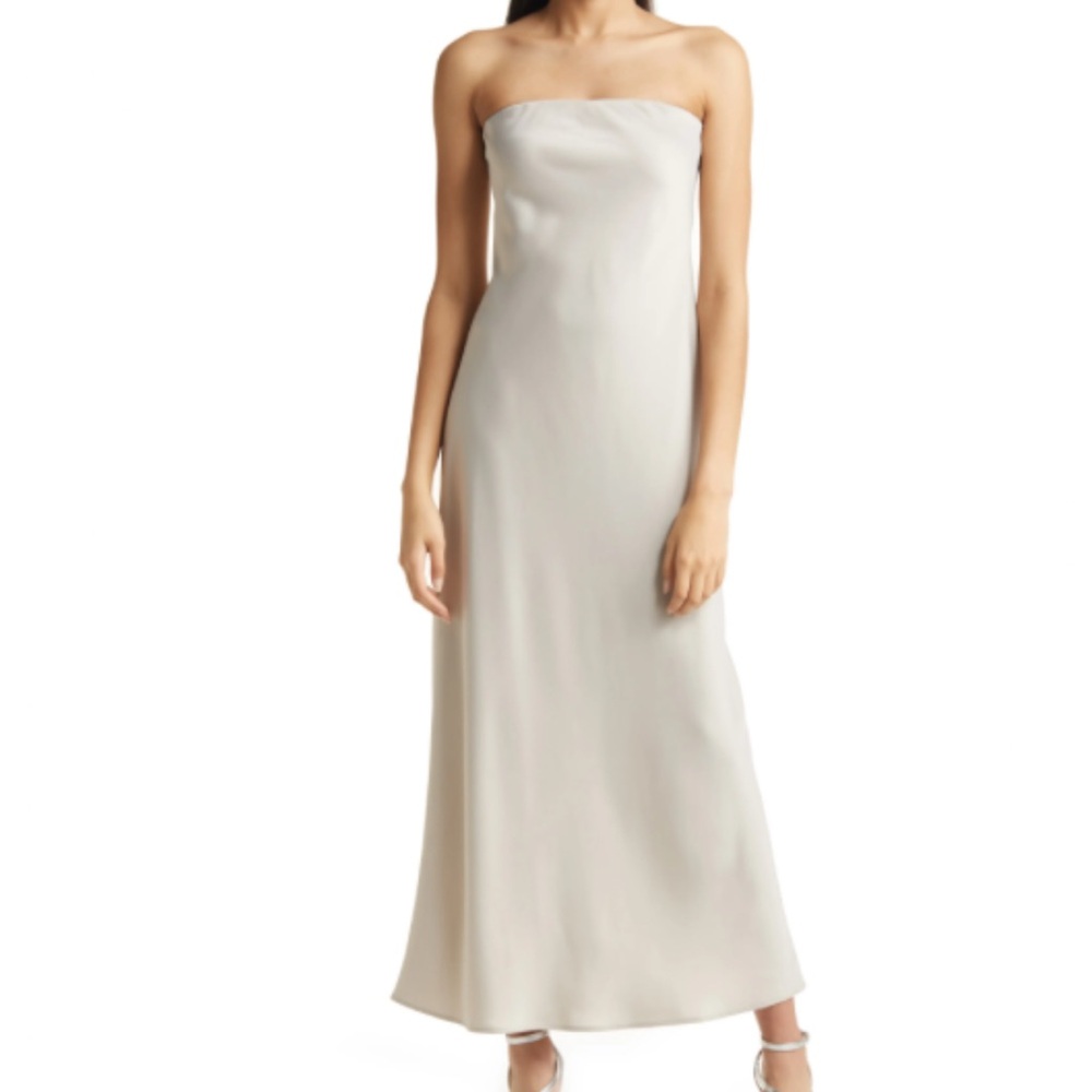 WAYF Silver Strapless Matte Satin Dress, Size M
